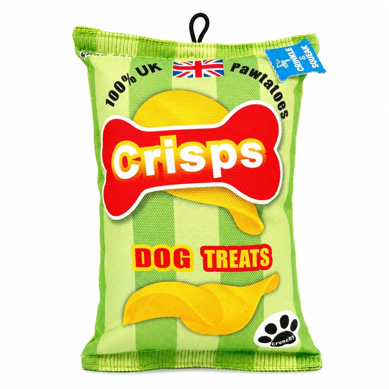 Crinkly Crisps Dog Toy – Squeaky Plush Dog Toy with Crinkle Material, Novelty Crisp Packet Dog Toy for Interactive Play, Soft Chew & Fetch Toy for Dogs - Green
