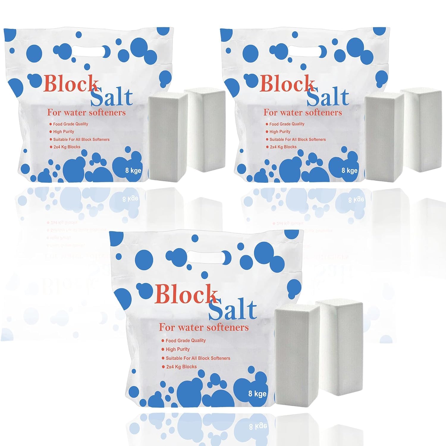 Salt Blocks 100% Genuine Food Grade water softener salt block Compatible with All Water Softener Machine, Best For Laundry Kitchen Dishwasher Industrial use Salt Block (3 Pack)