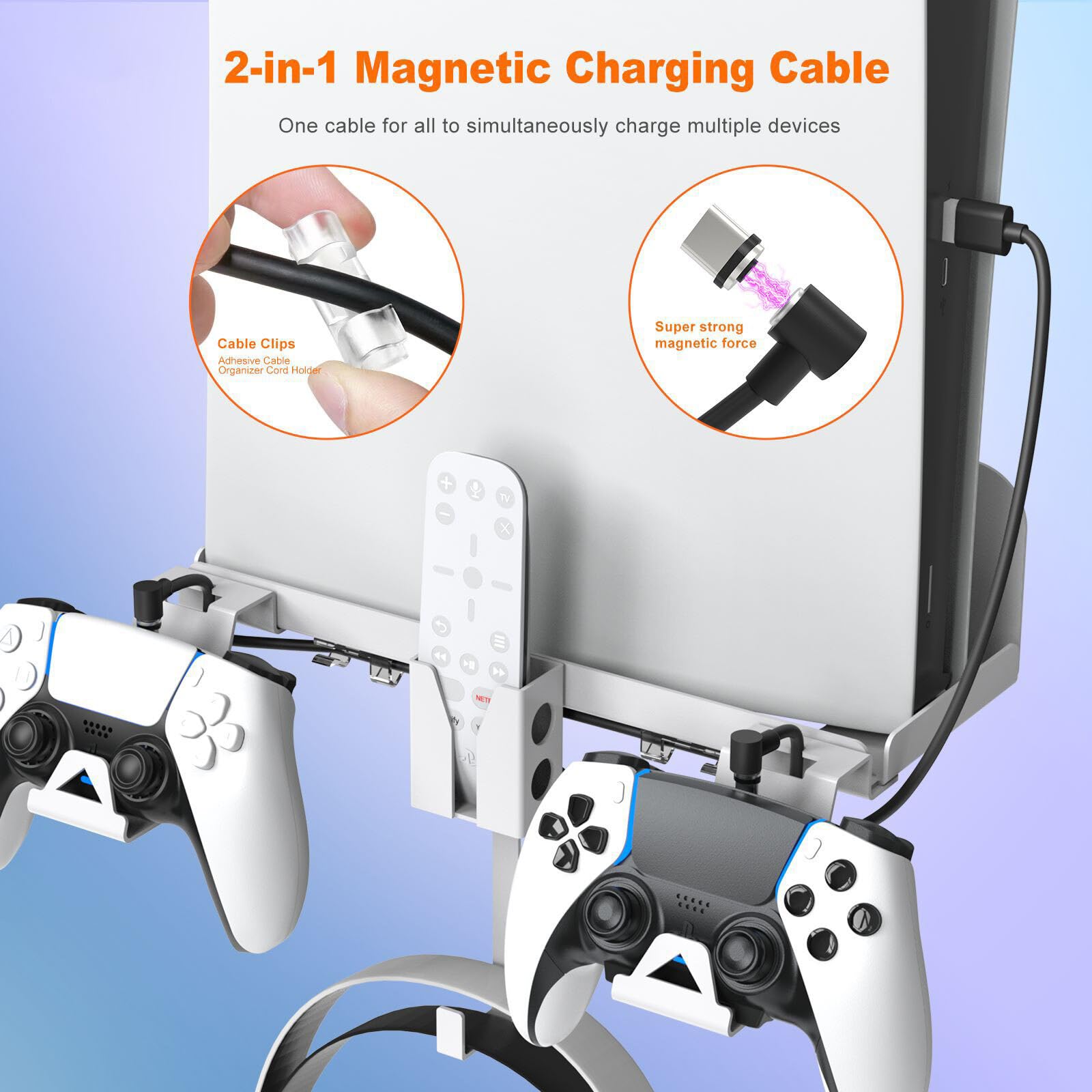 Kit de montaje en pared PS5, juego de estante de soporte de pared para PS5 con soporte para controlador, colgador de auriculares y soporte remoto, para disco PS 5/digital, Black, moda