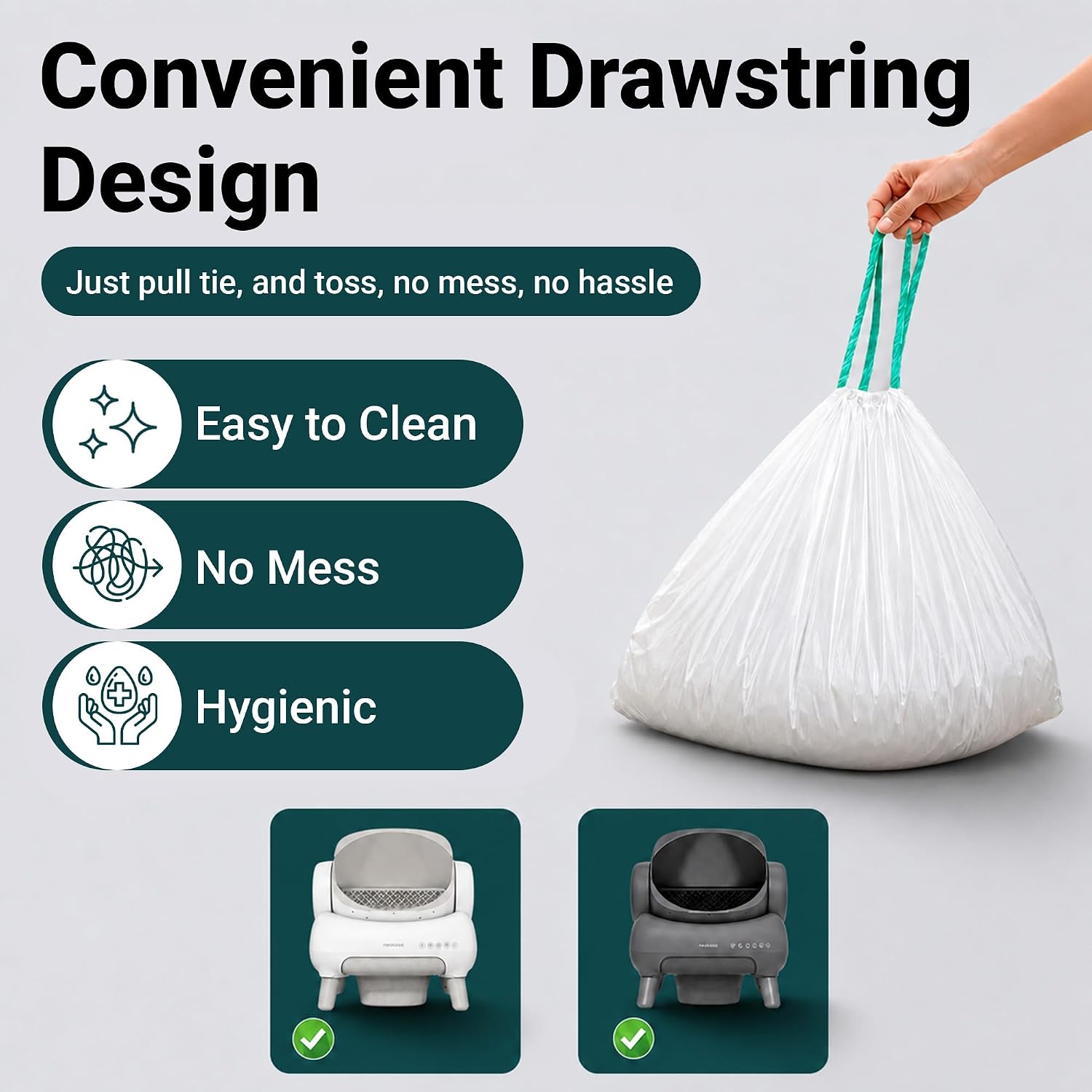 50 Count - Cat Litter Bags Compatible with Neakasa Litter Box M1 Plus | Pre-Seperated - Extra Thick, Heavy Duty, Drawstring Design