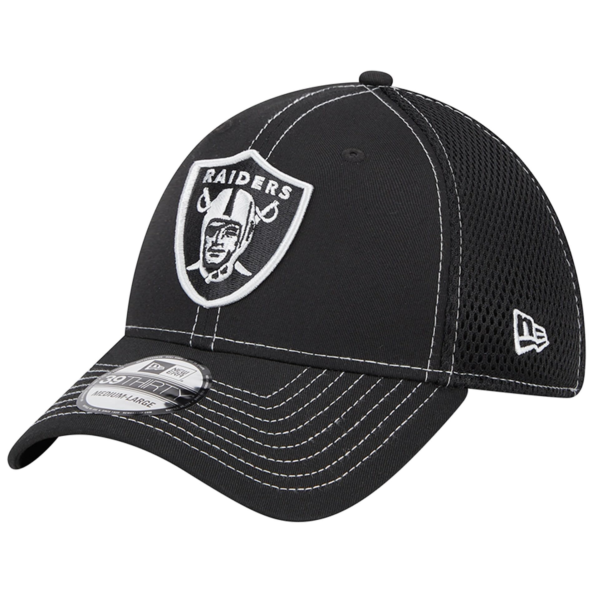 New Era Unisex-Adult NFL 39THIRTY Team Color Neo Primary Logo Stretch Fit Flex Football Cap Hat, Las Vegas Raiders, M/L