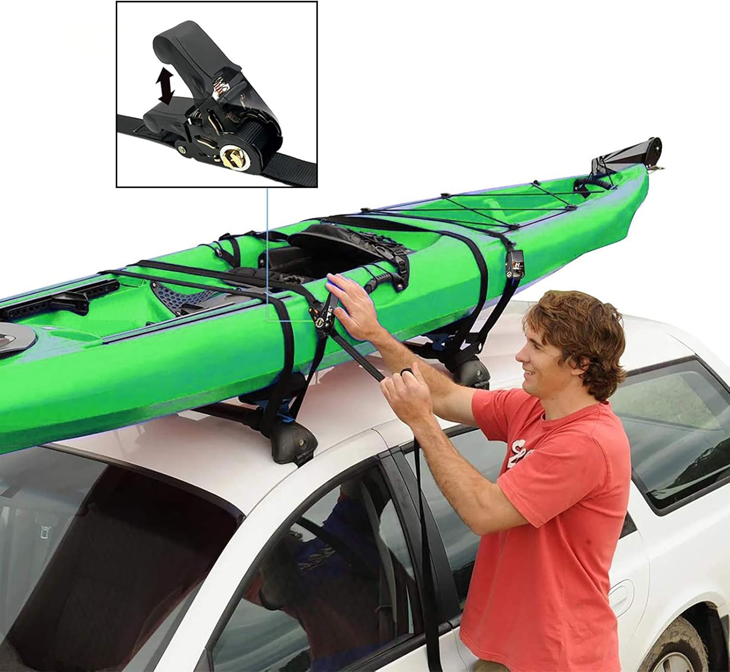 Endless Ratchet Tie Down Straps Heavy Duty Cargo Tie Downs, Durable Nylon Black Strap Down Ratcheting Securing Straps, Track Spring Fittings, Tie-Down Motorcycles, Trailer Loads, Kayak (20ft - 2pack) - Image 7