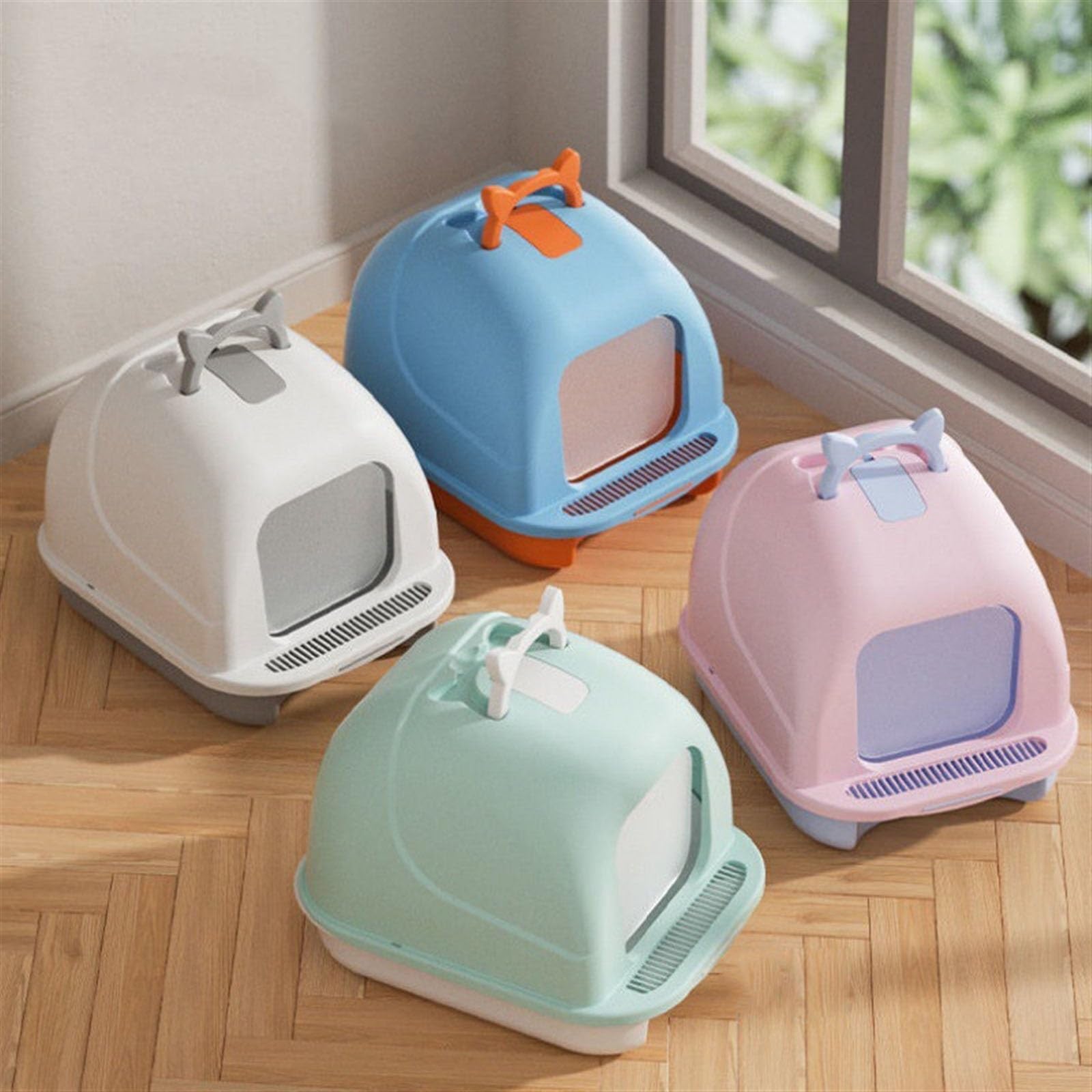 Exclusivo para Gatos y Perros Caja de Arena for Gatos con Tapa, Bandeja Completamente Cerrada Pala for, a Prueba Fugas, Antiadherente, fácil Limpiar para Interiores(Blue)