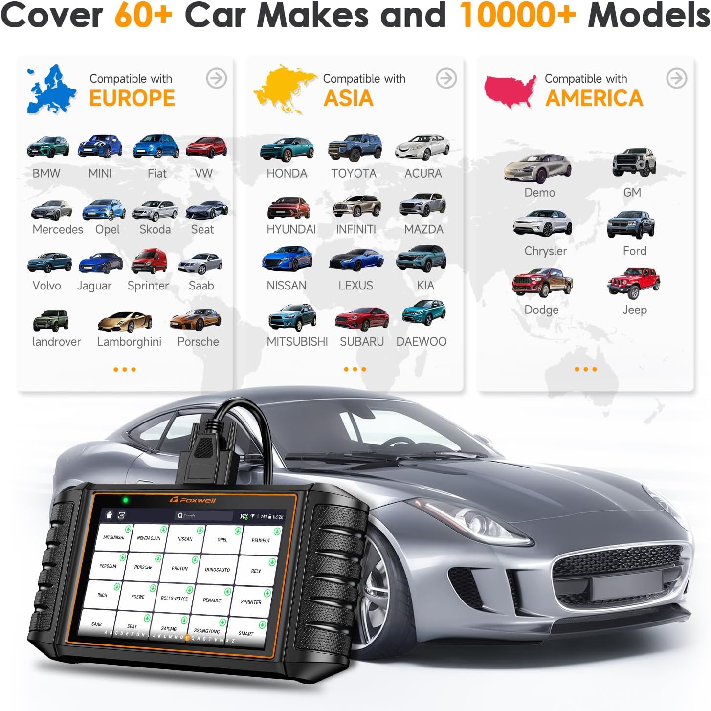 OBD2 Scanner FOXWELL NT706 Diagnostic Tool with Check Engine/ABS/SRS(Airbag Scanner)/Transmission, Car Code Reader Scan Tool for All Vehicles,Battery Test, WiFi Free Update, English/Spanish Ver.