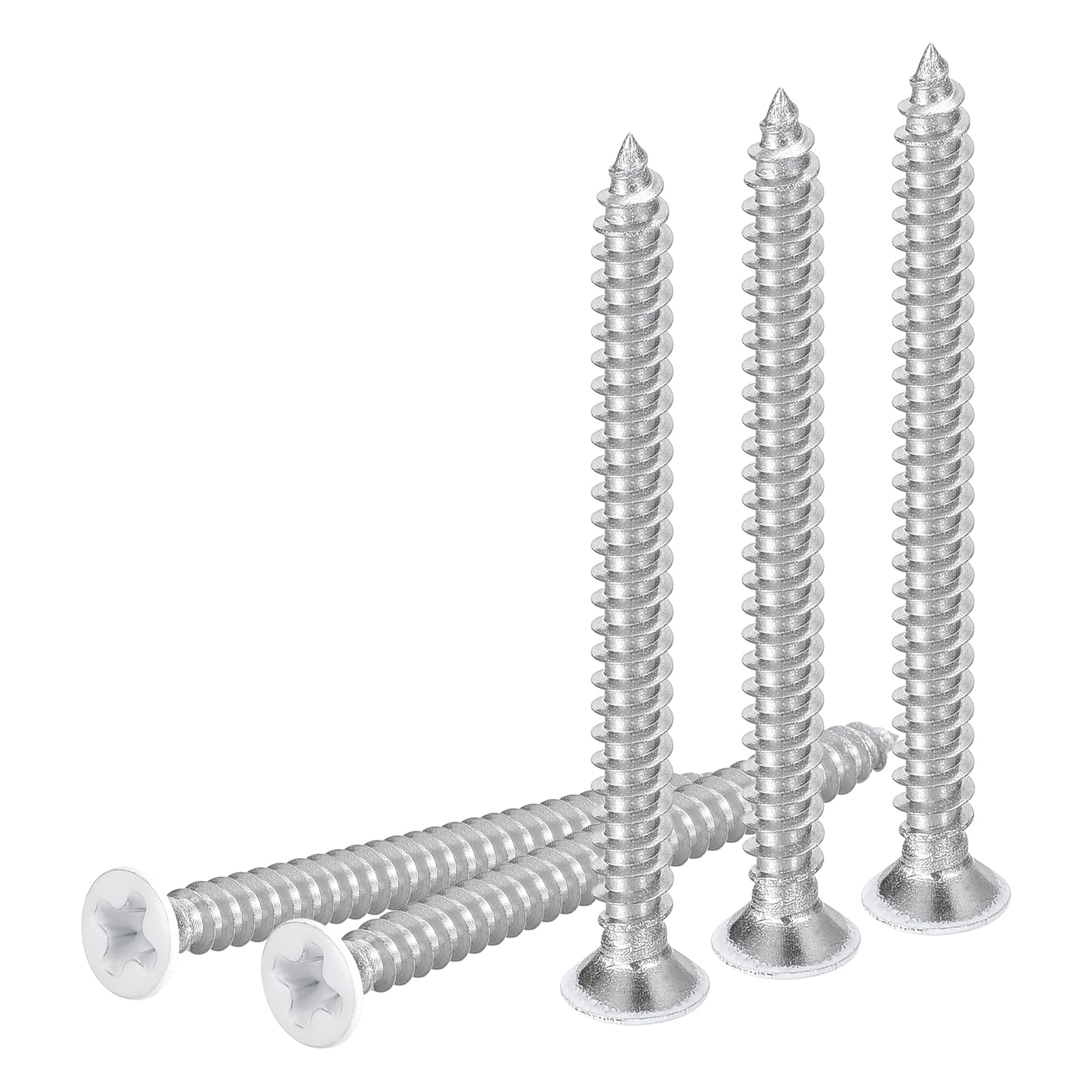 DTGN 50Pcs ST3.5x35mm Flat Head Wood Screws, 304 Stainless Steel White Phillips Self Tapping Screws