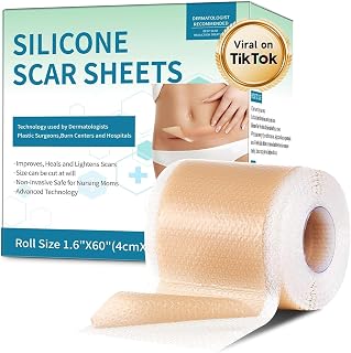 Silicone Scar Sheets, Silicone Scar Tape(1.6”x 60” Roll-1.5M), Silicone Scar Strips, Professional Scar Removal Sheets for Surgical Scars, Keloid, C-Section, Burn et