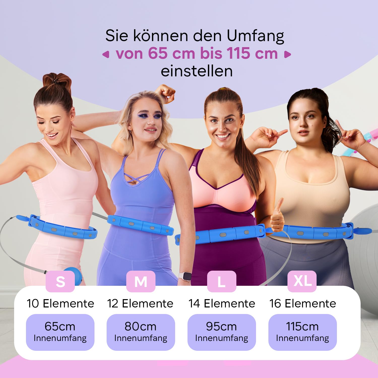 Smart Hula Hoop dla dorosłych, inteligentna hula hop cicha, z licznikiem, fitness hula hop z kulką obciążeniową, do odchudzania, obręcz dla kobiet, biała, do rozmiaru XL