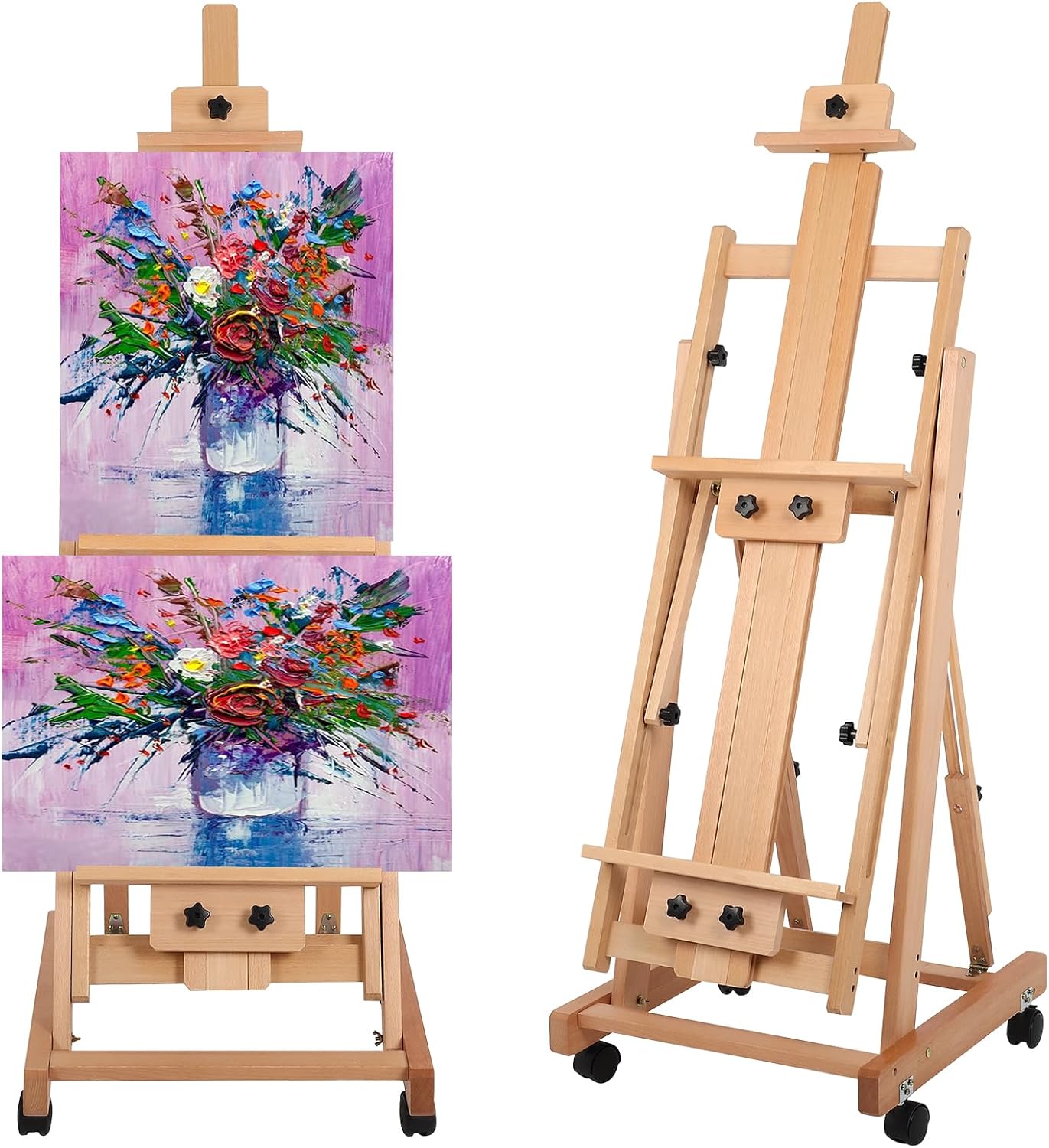 Painting Easel for Adults, H-Frame -Adjustable Painters Easel for Adults, Painting Floor Easel Stand, Movable and Tilting Flat Available, Heavy Duty Holds Canvas Art Up to 80"