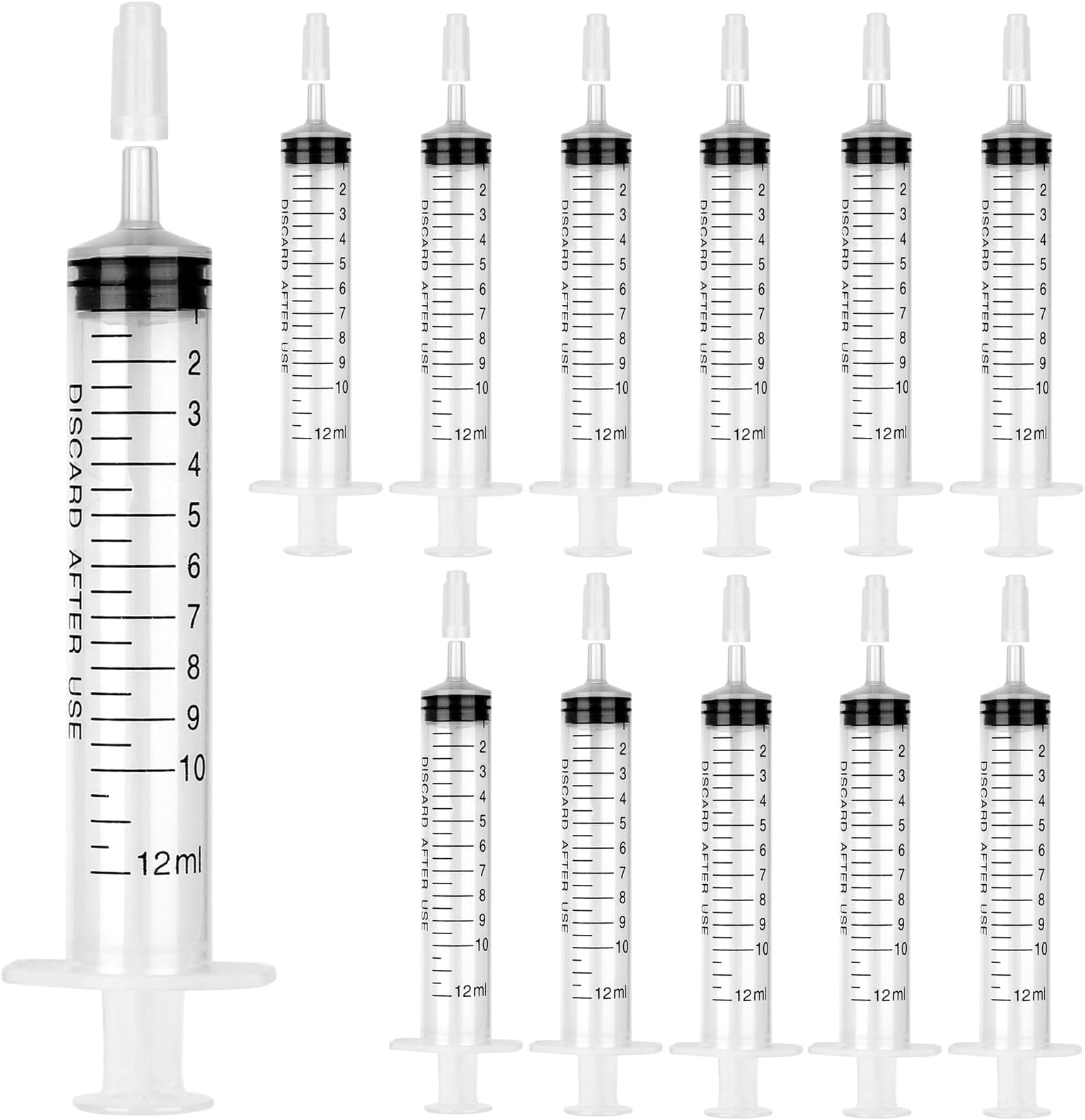 12 Pack 12ml/cc Plastic Syringe with Tip Cap, Small Sterile Syringe Individually Sealed, for Scientific Labs, Measuring, Watering,refilling, Pets, Medical Student, Oil or Glue Applicator