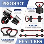 4 in 1 Adjustable Dumbbell Set,55LBS Free Weights Dumbbells with Connecting Rod Used as Barbell & Non-Slip Handles & Kettle-Bell Base,Full Body Workout,Home Gym Workout Equipment