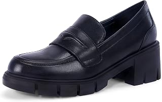 Womens Platform Loafers Chunky Heel Penny Loafer Lug Sole Slip On Round Toe Comfort Dress Work Shoes