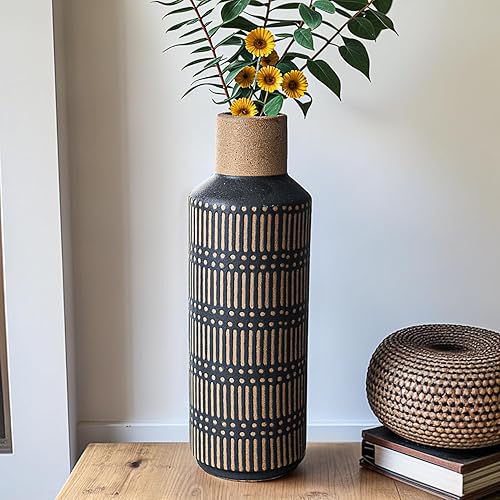 Miniatura 4 de Jarrón rústico de cerámica para sala de estar, dormitorio, 11.02 pulgadas, jarrones de flores blancas para ramo, plantas falsas, decoración del