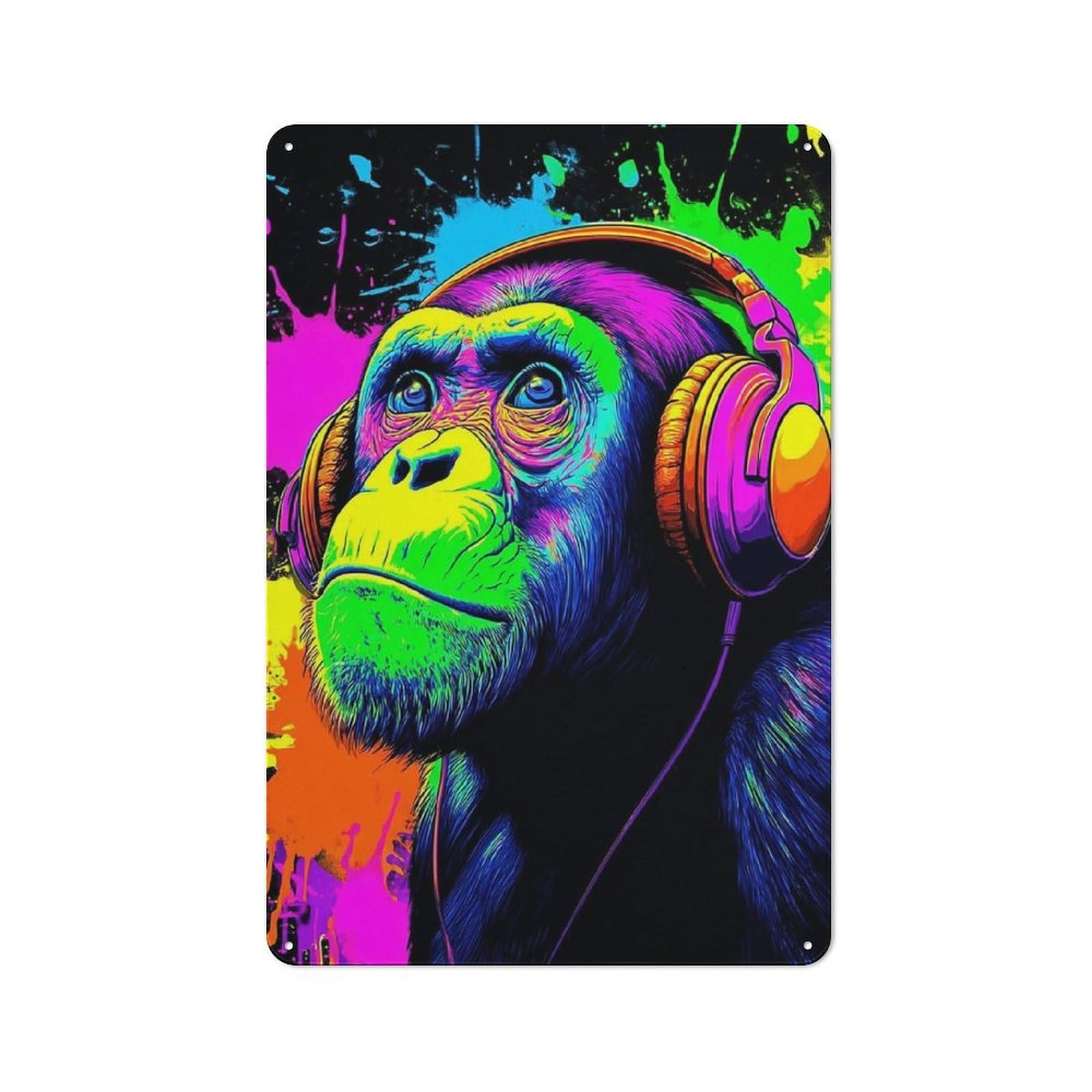 Junmoney Chill Neon Monkey Groove Classic Metal Plaque 30X20cm Featuring Bistro Wall Plaque For Kitchen, Cafe, Pantry Or Dining Room