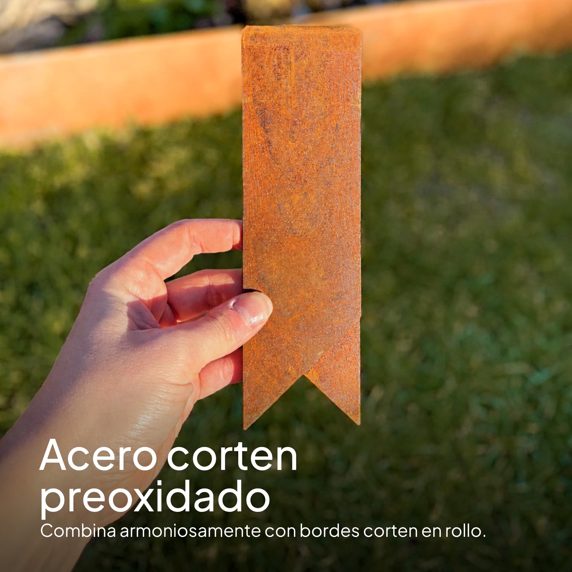 UNIGARDIA Juego de 4 Conectores de Acero Corten para Bordes de Jardín, Altura 20 cm - Elemento de Unión para Borduras de Césped - Grosor 1 mm
