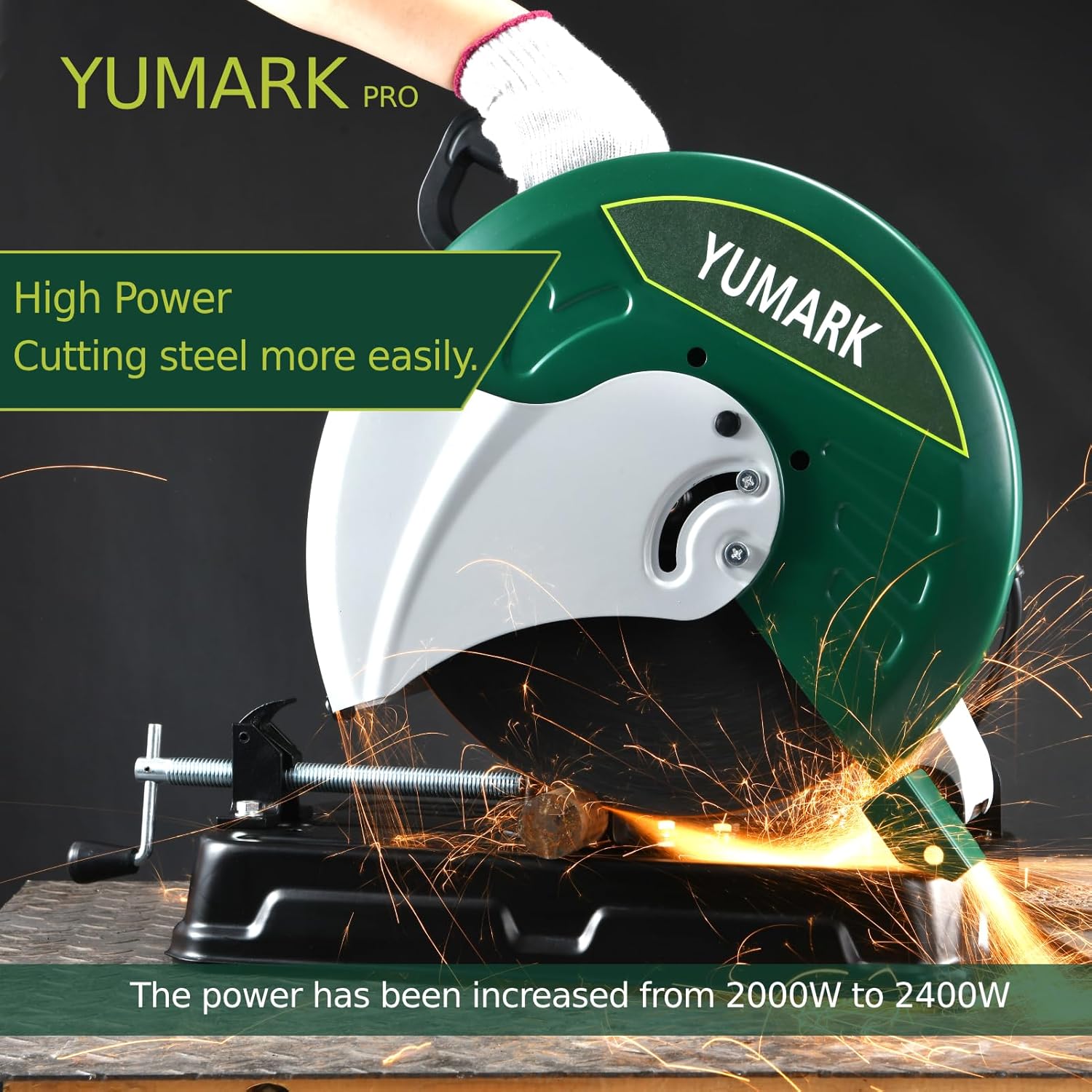 Abrasive Chop Saw, 2400W 3800RPM Steel Cutting Machine, 45° Adjustable Angle Metal Cutting Saw with 14in Blade for Cutting Rebar, Angle Steel, Hollow Pipe