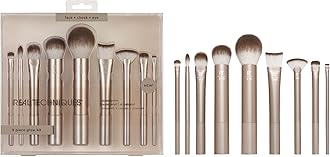 REAL TECHNIQUES Au Naturale Makeup Brush Kit, For Foundation, Powders, and Concealers, Premium Quality Face Brushes, 9 Piece Set, Gold