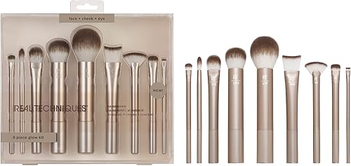 Real Techniques Au Naturale Makeup Brush Kit, For Foundation, Powder, Eyeshadow, Blush, Bronzer, & Concealer, Premium Quality Face Brushes, 9 Piece Set