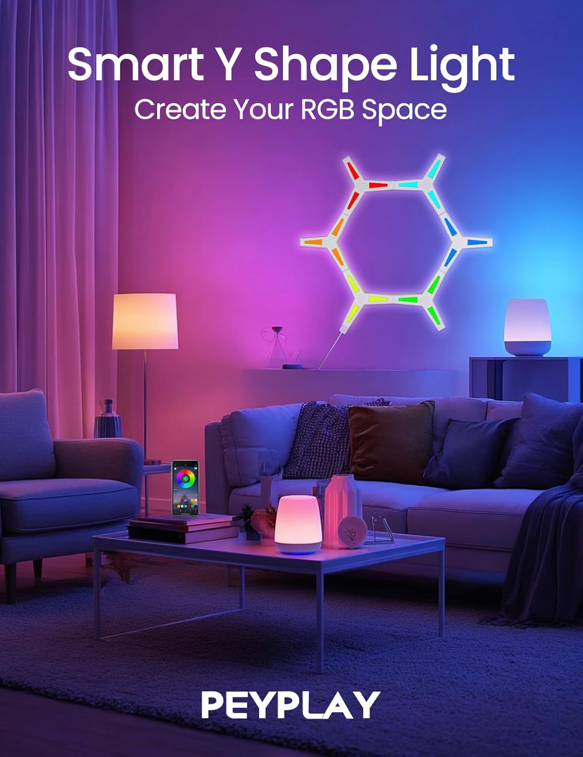 Y Shape Light Panels – DIY Modular Wall Light for Gaming Room, Music Sync Smart APP Control, Custom Color Scenes for Bedroom & Studio Decor