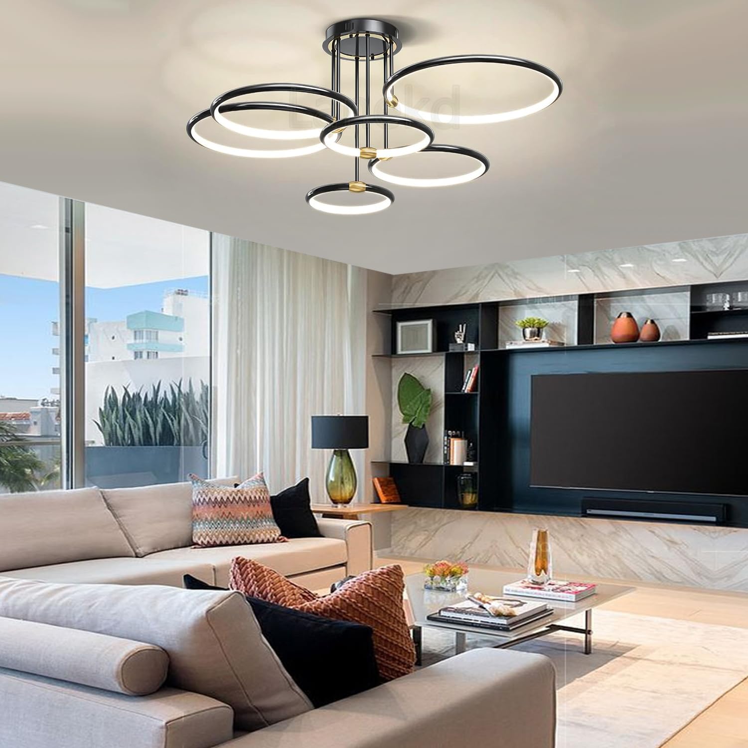 Lampa sufitowa LED, ściemniana, czarna, do jadalni, sypialni, nowoczesna, okrągła, okrągła, okrągła, lampa sufitowa do salonu, jadalni, biura, kuchni, z pilotem zdalnego sterowania
