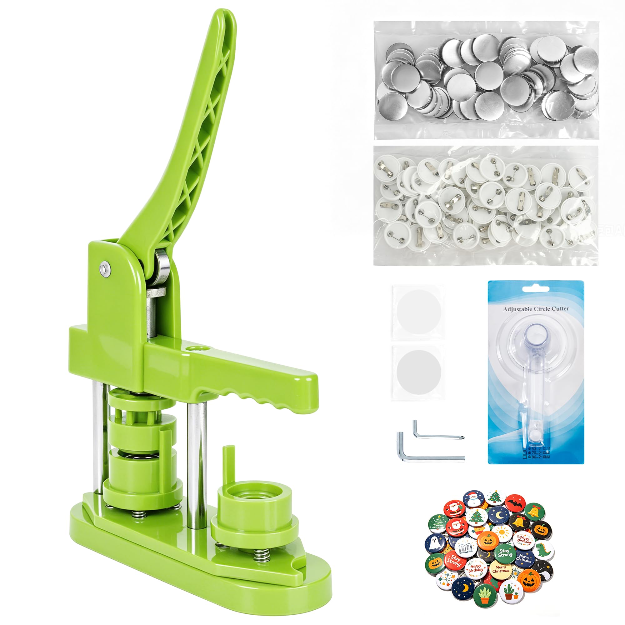 Photo 1 of Happizza Button Maker Machine, (3rd Gen) Installation-Free 25mm(1 in) DIY Pin Button Maker Press Machine Kit, Badge Punch Press Machine with Free 500pcs Button Parts&Pictures&Circle Cutter&Magic Book