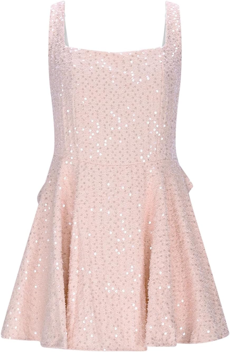 Sparkly Sequin Homecoming Dresses for Women Square Neck A Line Party Mini Dress with Bow Prom Cute Cocktail Gowns