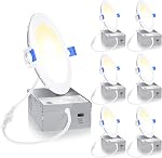 Ensenior lumière LED encastrée slim de 4 pouces avec boîte de jonction, 3000K/4000K/5000K changeable, 9W équivalent 75W, éclairage de plafond dimmable certifié IC, 750LM haute luminosité (paquet de 6)