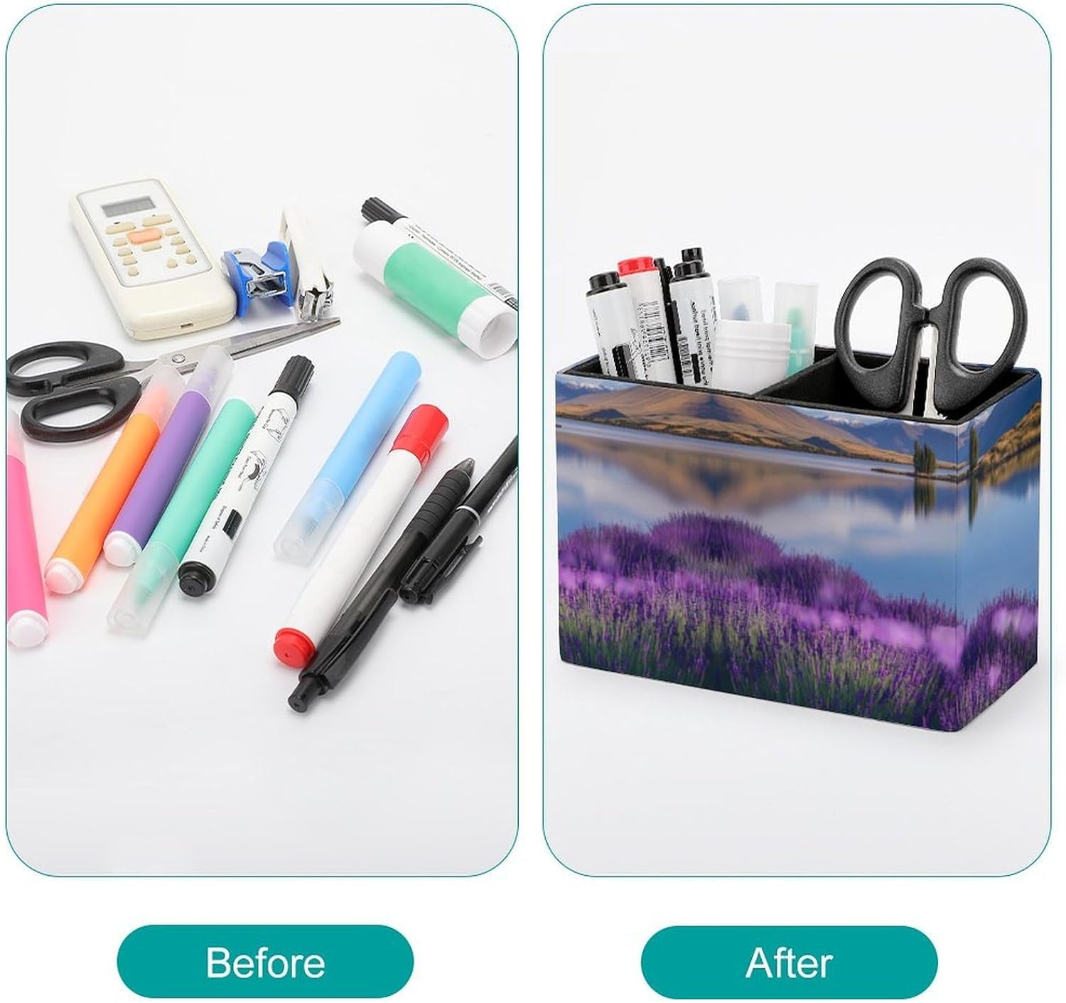 Tekapo Lake Scenery Landscape Pencil Pen Holder PU Leather Desk Storage Organizer Makeup Brush Box