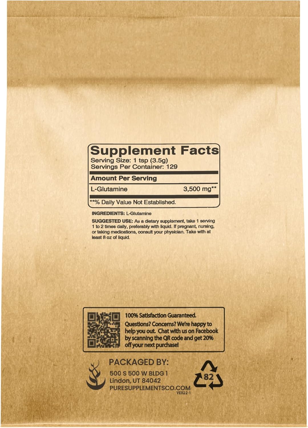 Pure Original Ingredients Lglutamina 1 libra Suplemento de alfa