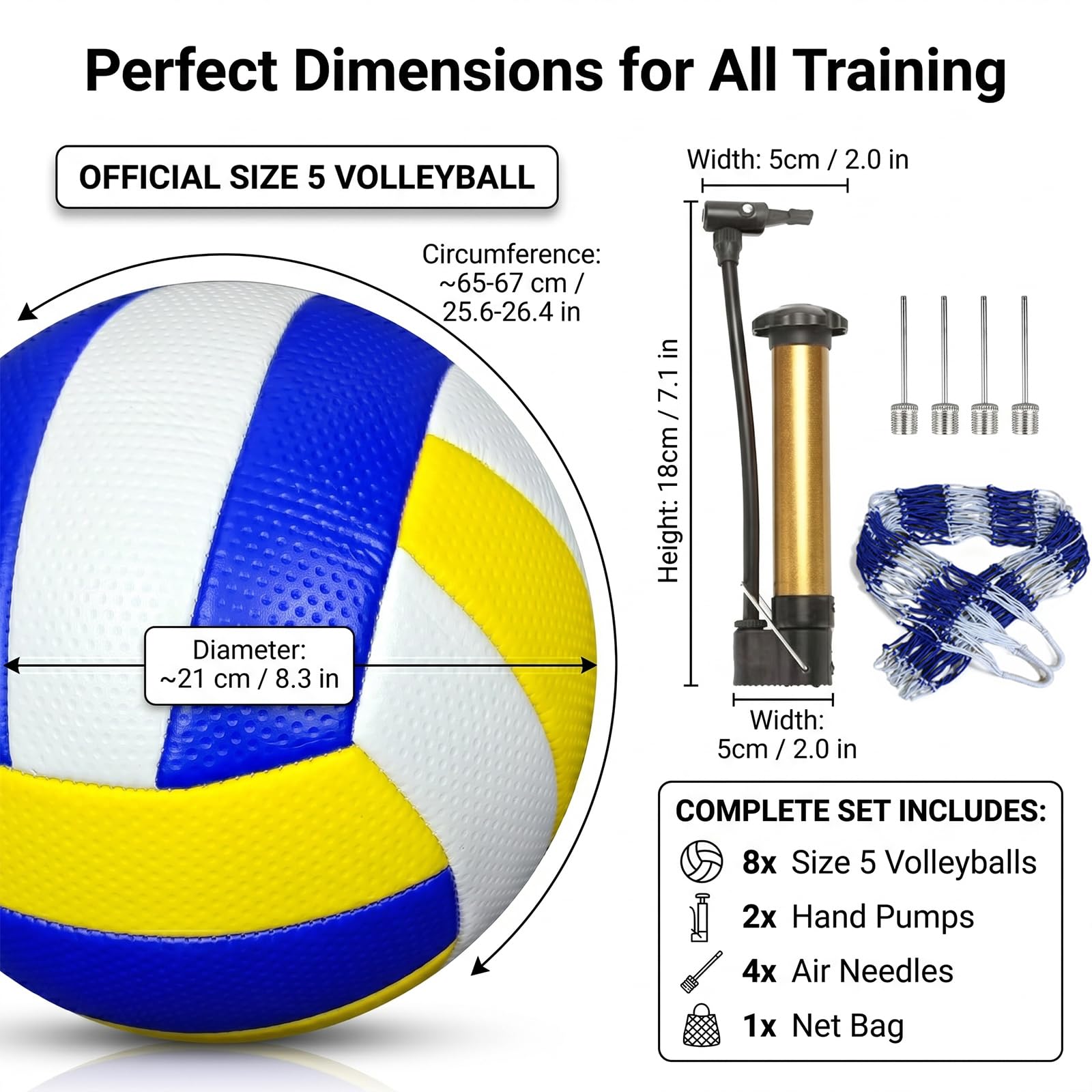 Volleybälle in offizieller Größe 5, Premium-Mikrofaser-Verbundleder für weiche Haptik, Volleybälle für drinnen und draußen, für Training, Spiele, Strand und Pool, inklusive Ballpumpe und