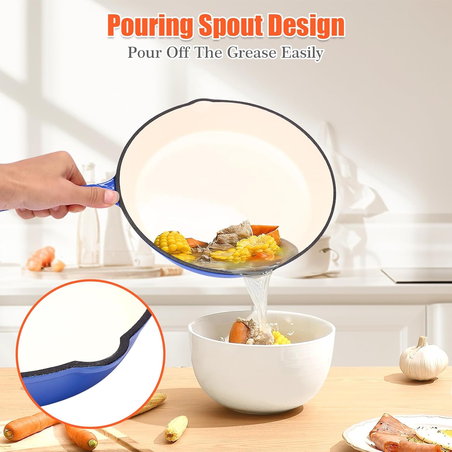 Nonstick Enameled Cast Iron Cookware - 3-Piece Skillet Set (8", 9.5" & 11"), Healthy Non-Toxic, PFOA PFAS PTFE Free, All Stovetops Compatible, Blue