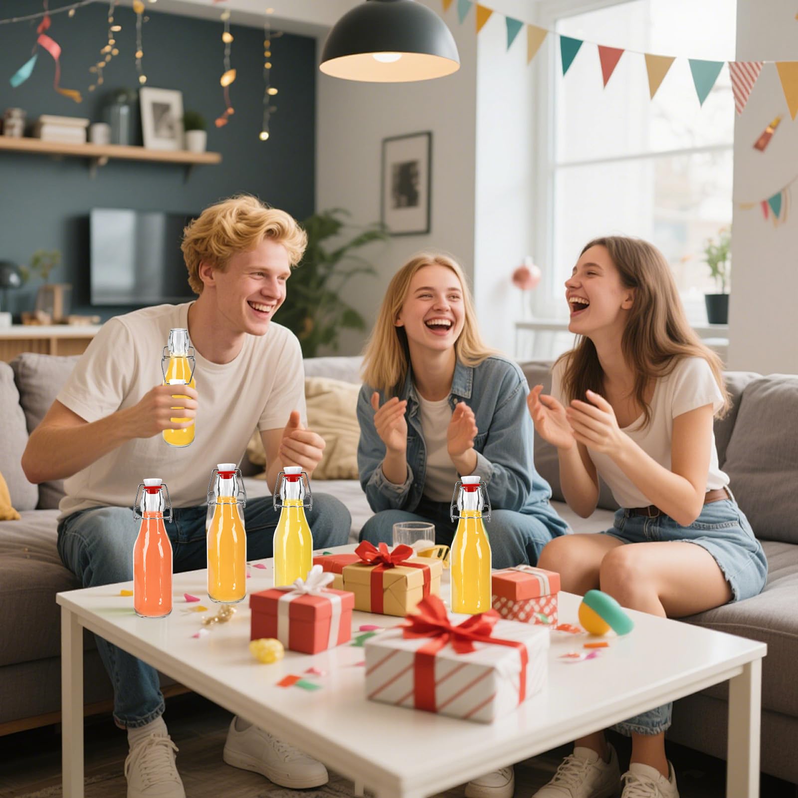 10 Szklanych Butelek 250 Ml Z Uchylną Górną Częścią, Likieru, Soku, Syropu