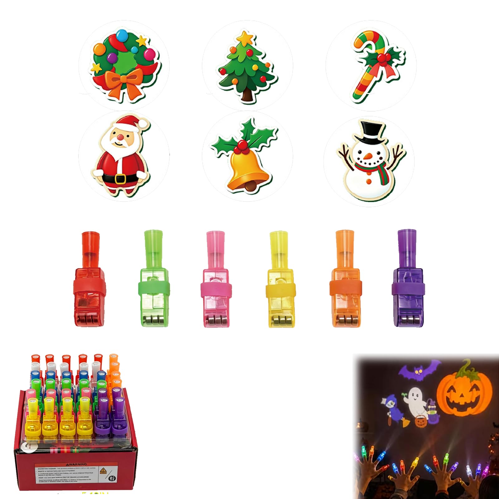 36 Pcs LED Finger Lights Toys – Glow in Dark Light Up Projector Fingers in Multiple Designs, Halloween & Christmas Party Bag Fillers, Goodie Bag Prizes, Classroom Rewards，Christmas,G