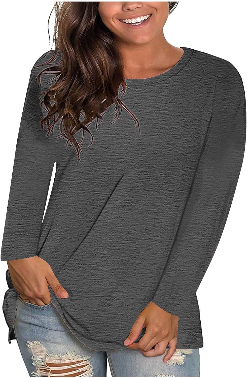 Long Sleeve Shirts for Women Plus Size Comfort Basic Tunic Tops Casual Scoop Neck Fall T-Shirts Going Out Top Blouse
