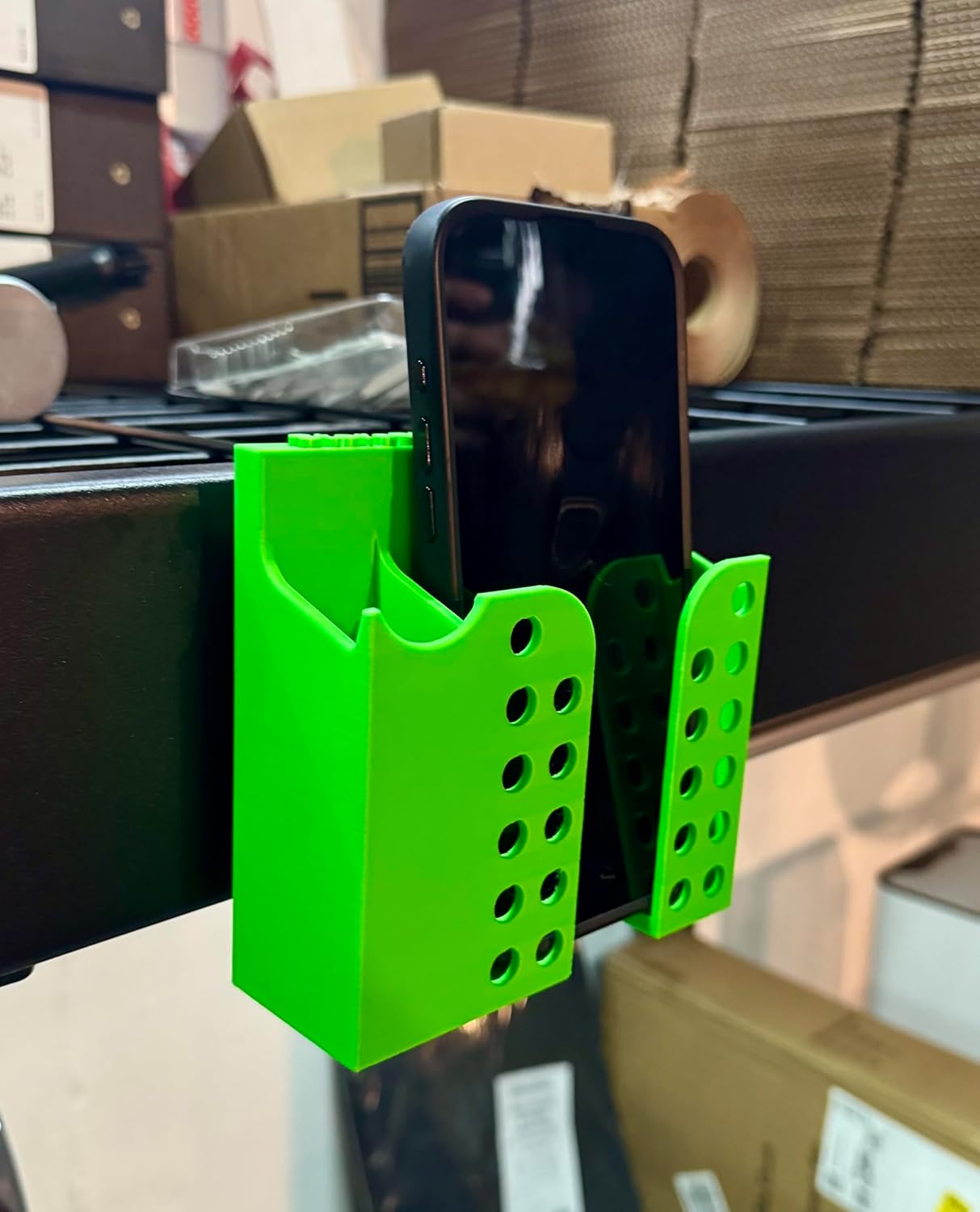 Magnetic Phone Holder with Pen Slot | for Toolboxes, Workbenches, and Metal Surfaces Cellphone, Smartphone Mount (Black)