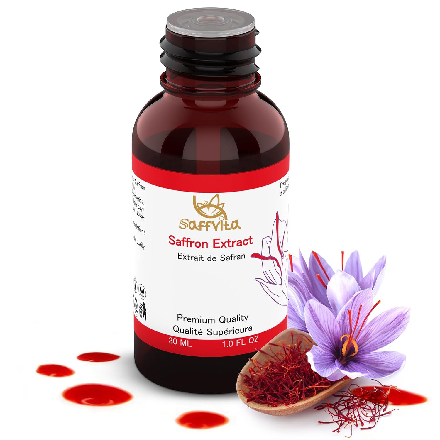 SaffVita Saffron Extract – Liquid Elixir, Pure and Natural Saffron Spice, Convenient and Efficient Premium Saffron for Wellness & Delights (Teas, Cooking)