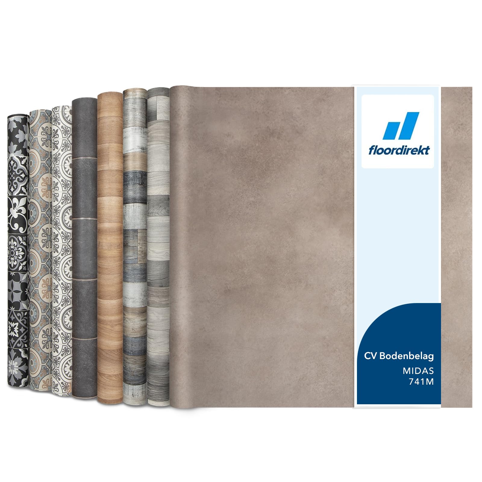 Floordirekt Atlantic Midas 741M PVC Vinyl Flooring, CV, Linoleum Floor Covering for Kitchen and Balcony in Wood/Tile/Stone Look, Robust and Easy to Clean, 200 x 500 cm
