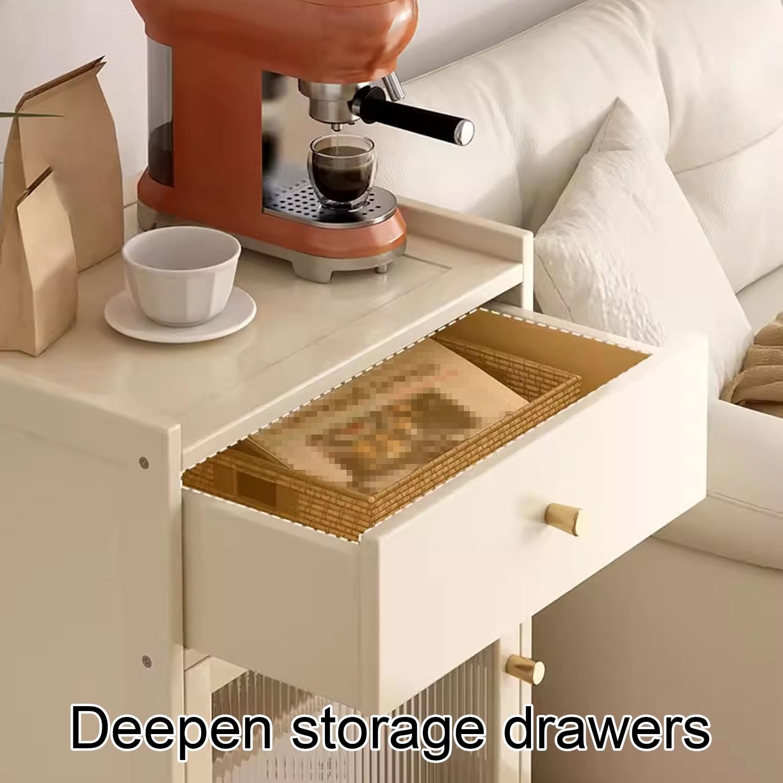 Organizer Ständer for Roboter Smart Robot Vakuumschrank Mit Glastür Und Schublade Herausnehmbare Einlegeböden Versteckter Aufbewahrungsschrank Massivholz(Natural)