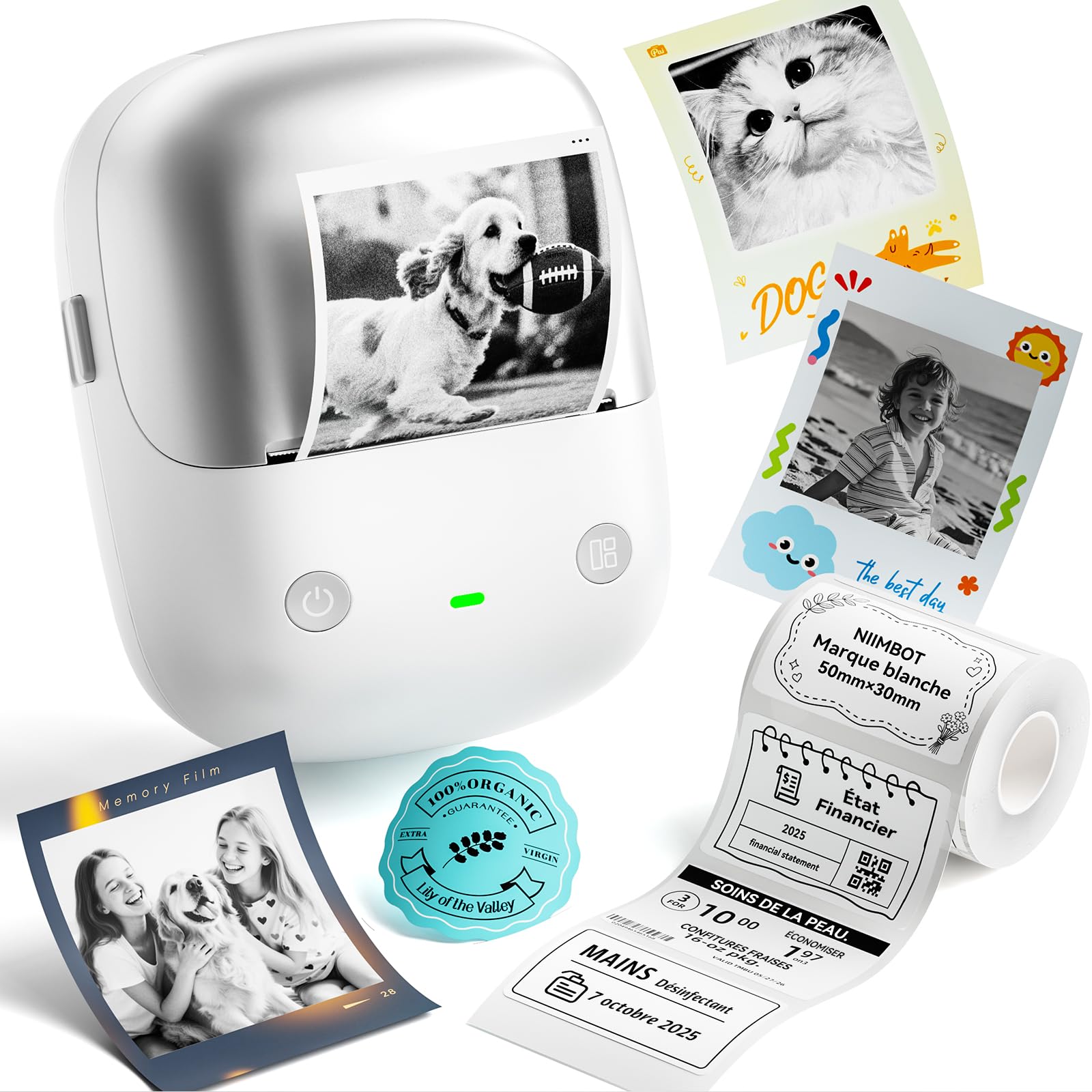 NIIMBOT B2Pro Étiqueteuse 300 DPI, imprimante d'étiquettes Autocollantes, Connexion Bluetooth pour téléphone et PC, avec 1 Rouleau d'étiquettes pour la Maison,Cuisine, Le Bureau, l'école