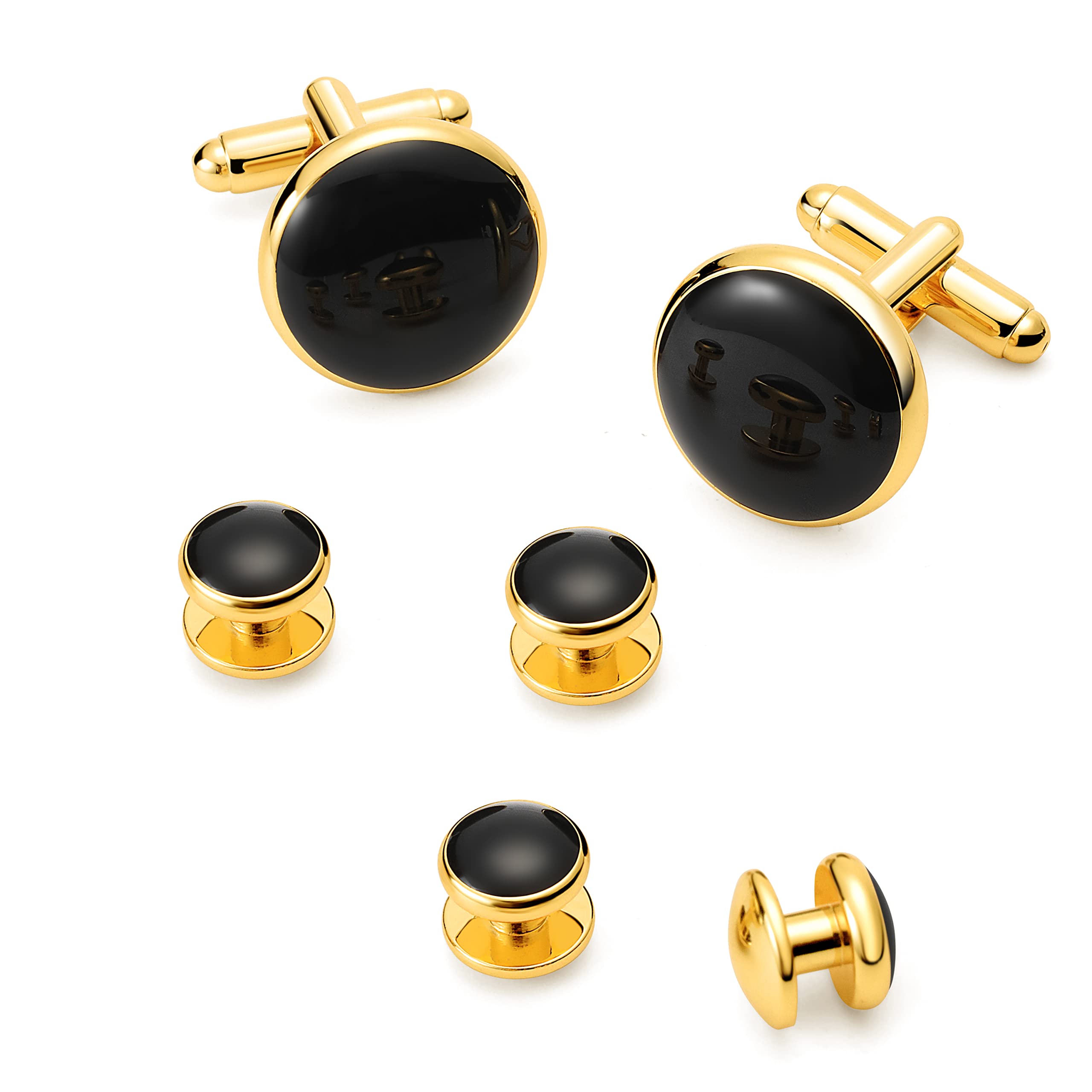 Mens Cufflinks Tuxedo Studs Set - 316L Stainless Steel Formal Wedding Jewelry Groomsmen Gift Set with Gift Box
