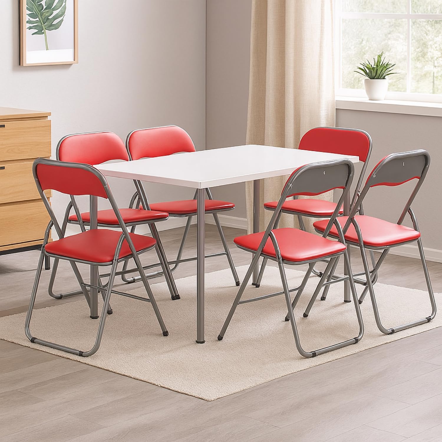 VIRSUS Sedia pieghevole colore ROSSO 346, misura aperta 44x48x78 cm, sedie salvaspazio, seduta in PVC Imbottita, piedi antiscivolo, per giardino, cucina, ufficio, campeggio (6)