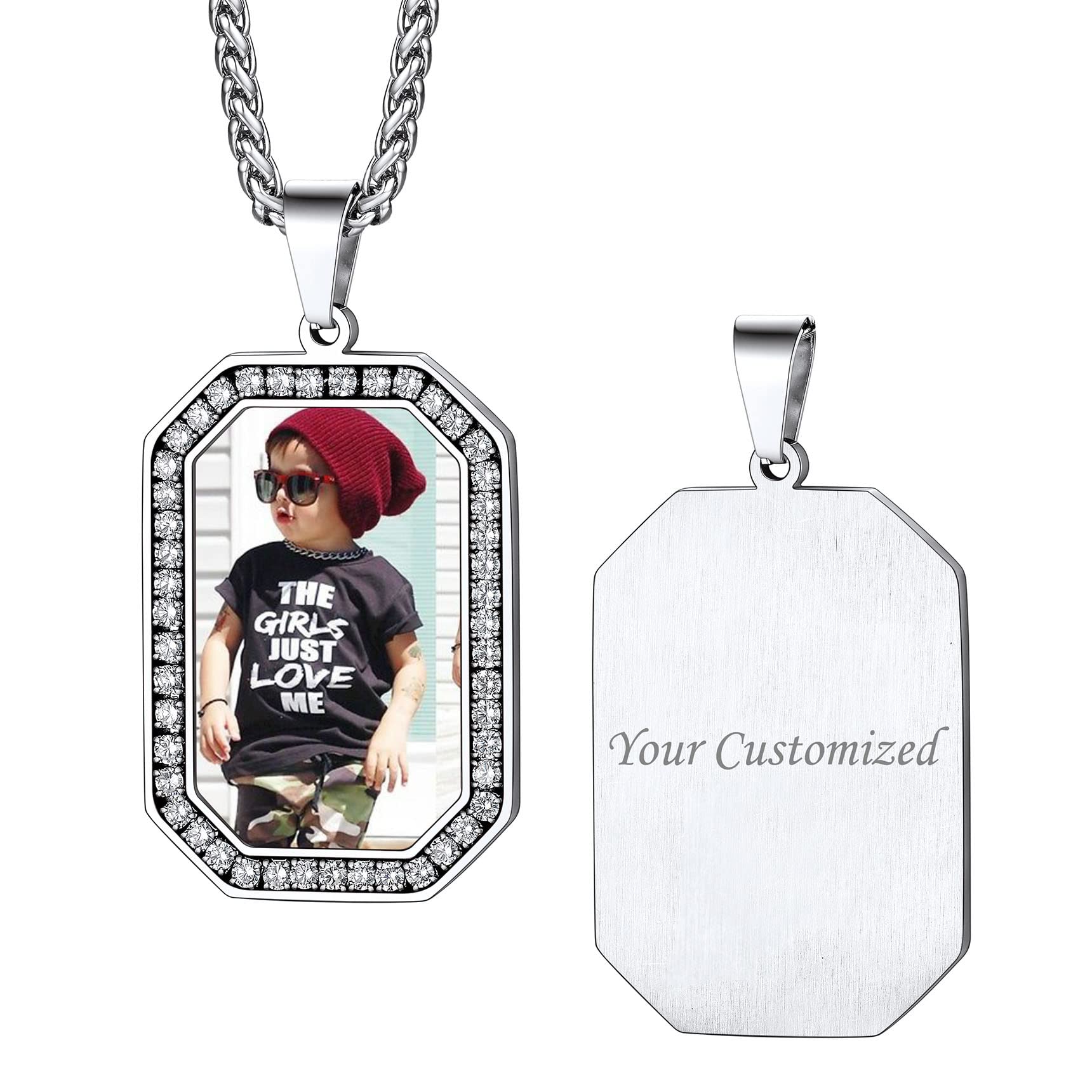 Bestyle Collar Foto Personalizada Colgante Personalizado Grabado Acero Inoxidable Collar Hombre Mujer con Cadena Ajustable