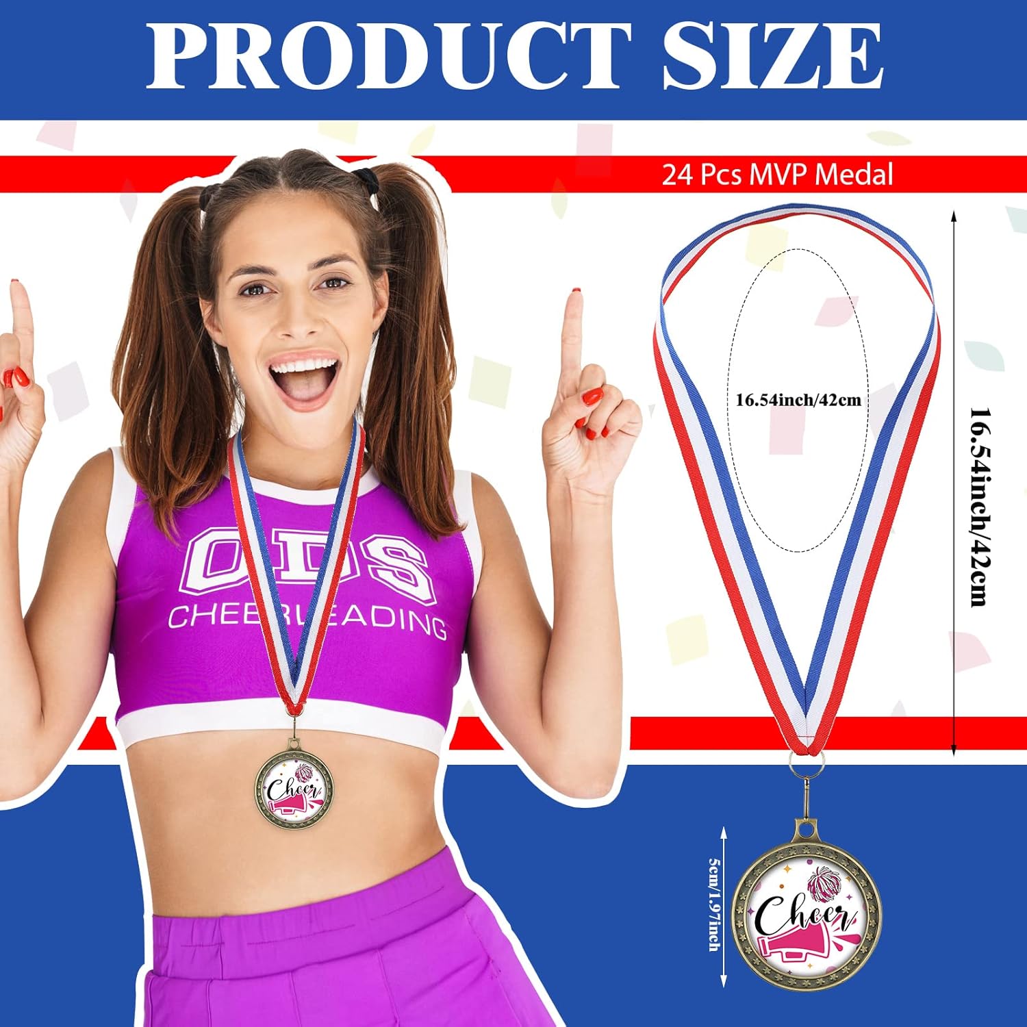 Kigeli 12/24Pcs Cheer Award Medals Bulk Basketball Soccer Baseball Volleyball Softball Football Cheerleading Trophy Prize Cheer Team Gift for Sports Competitions Participation Winner Gift