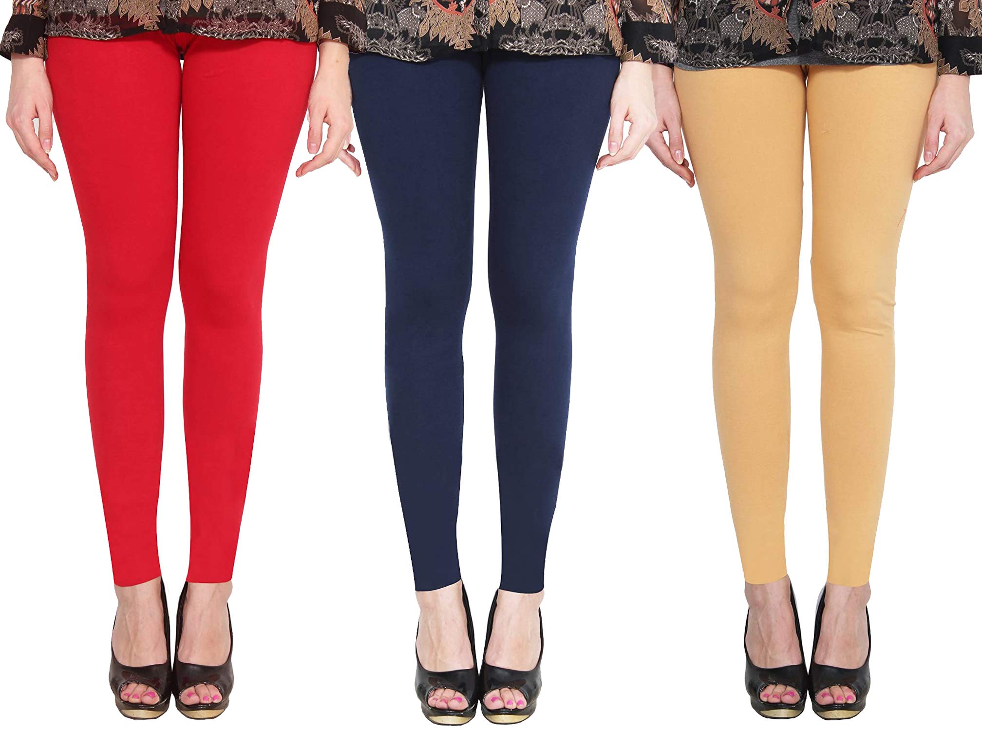 clarita Premium_Cotton Lycra_Ankle Length Leggings_For Women/Girls/Ladies_Combo Pack of 3_(Red, Navy Blue & Dark Skin)-picture-25