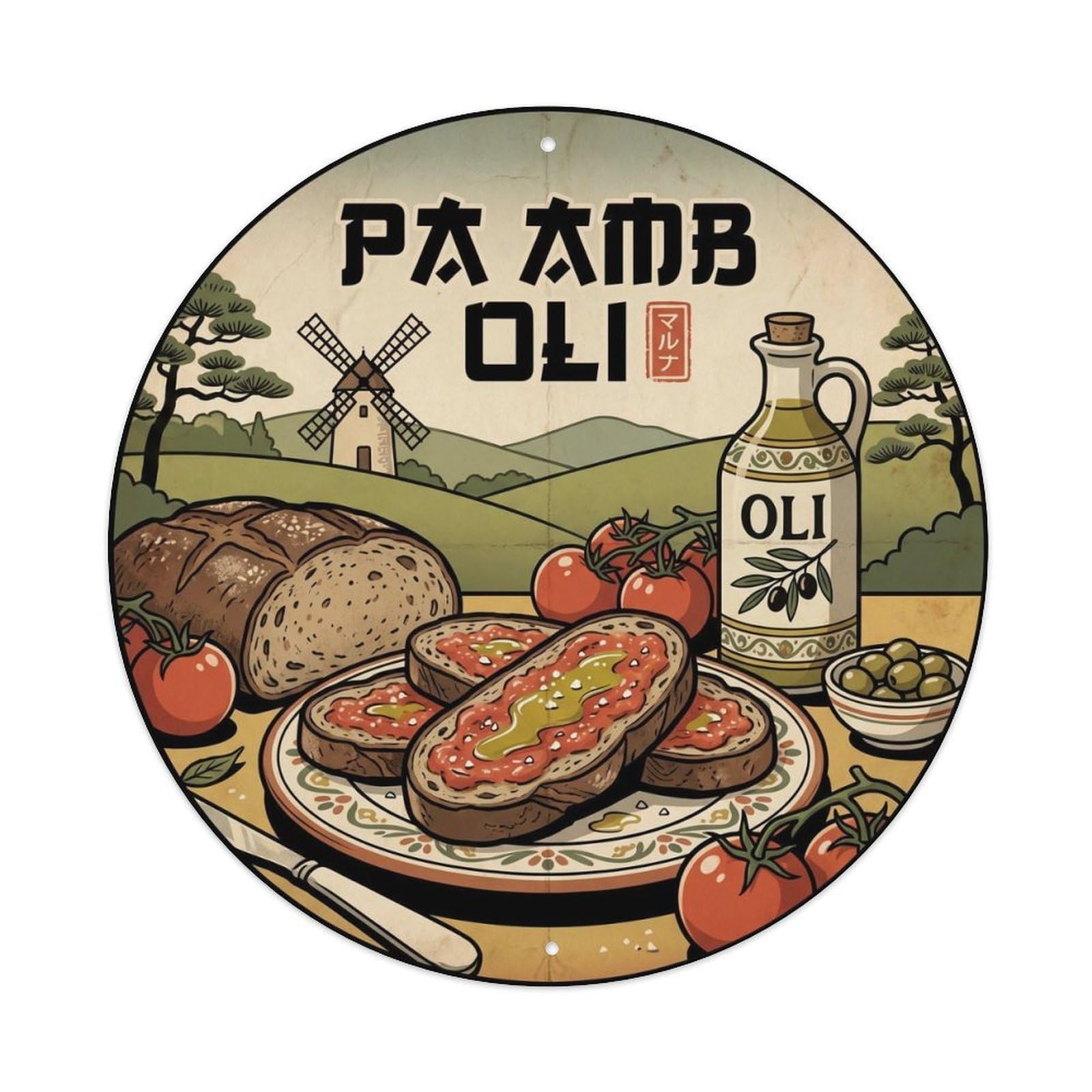 Olyhtr 8X8inch Classic Style Pa Amb Oli Island Mallorca Balearic Cuisine Metal Tin Sign