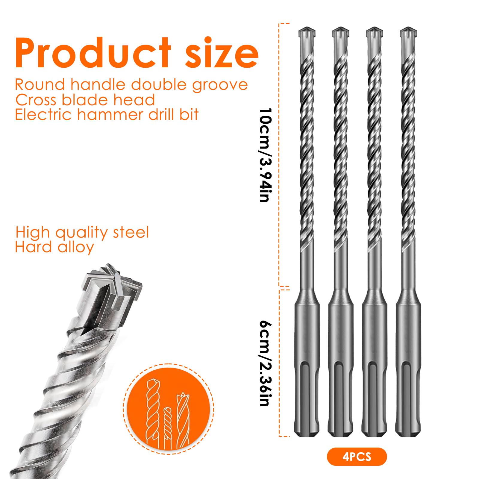 4 punte per pietra da 6mm, punte per trapano Sds da 6x160 mm, foratura precisa e veloce nel calcestruzzo, per fori su pietra, cemento e pareti di mattoni