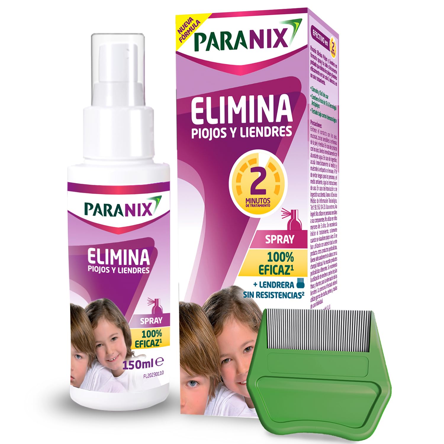 Paranix Spray Tratamiento para Piojos y Liendres - Incluye Lendrera - Sin insecticidas - 150 ml