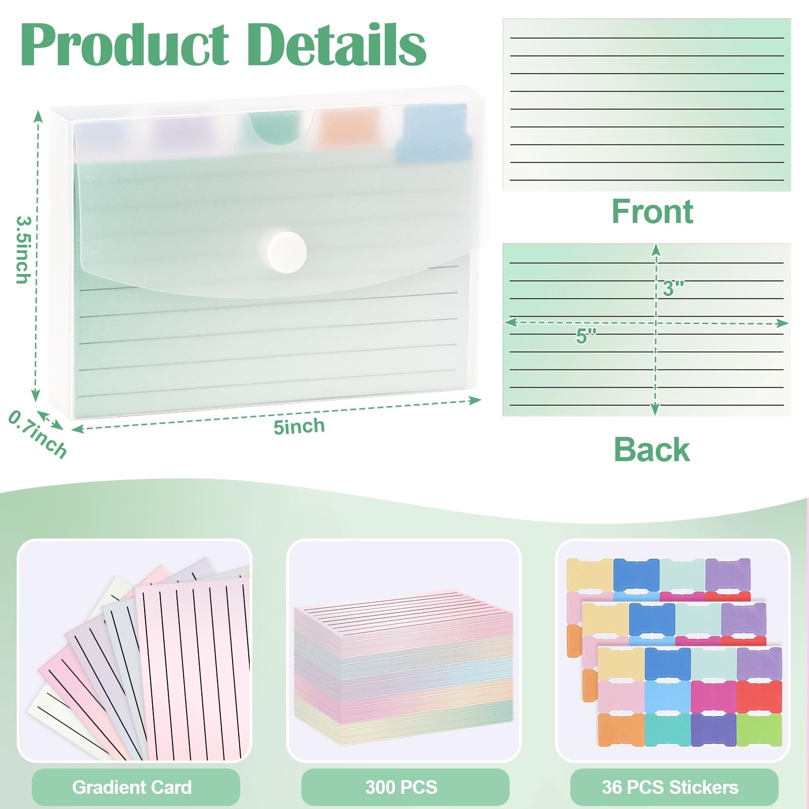 Juego de 300 organizadores de tarjetas de índice, estuche para tarjetas de índice en blanco, tarjetas de índice de plástico transparente, tarjetas de estudio, divisores de pestañas, tarjetas de notas