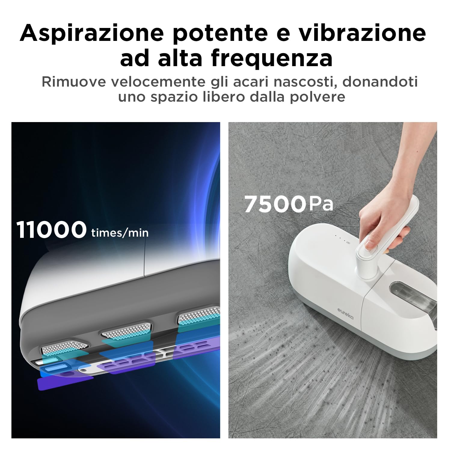 Midea MMC1921WG Aspirapolvere antiacaro senza fili, potenza di aspirazione 7500Pa, Rimozione acari UV, Maniglia girevole,Portable rechargeable case,Elimina facilmente i maits