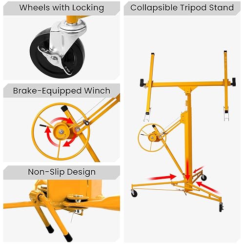 Miniatura 3 de Rovibek Elevador de paneles de yeso de 11 pies, elevador de panel de yeso para techo ajustable en 360, elevador de panel de yeso de 150 libras,