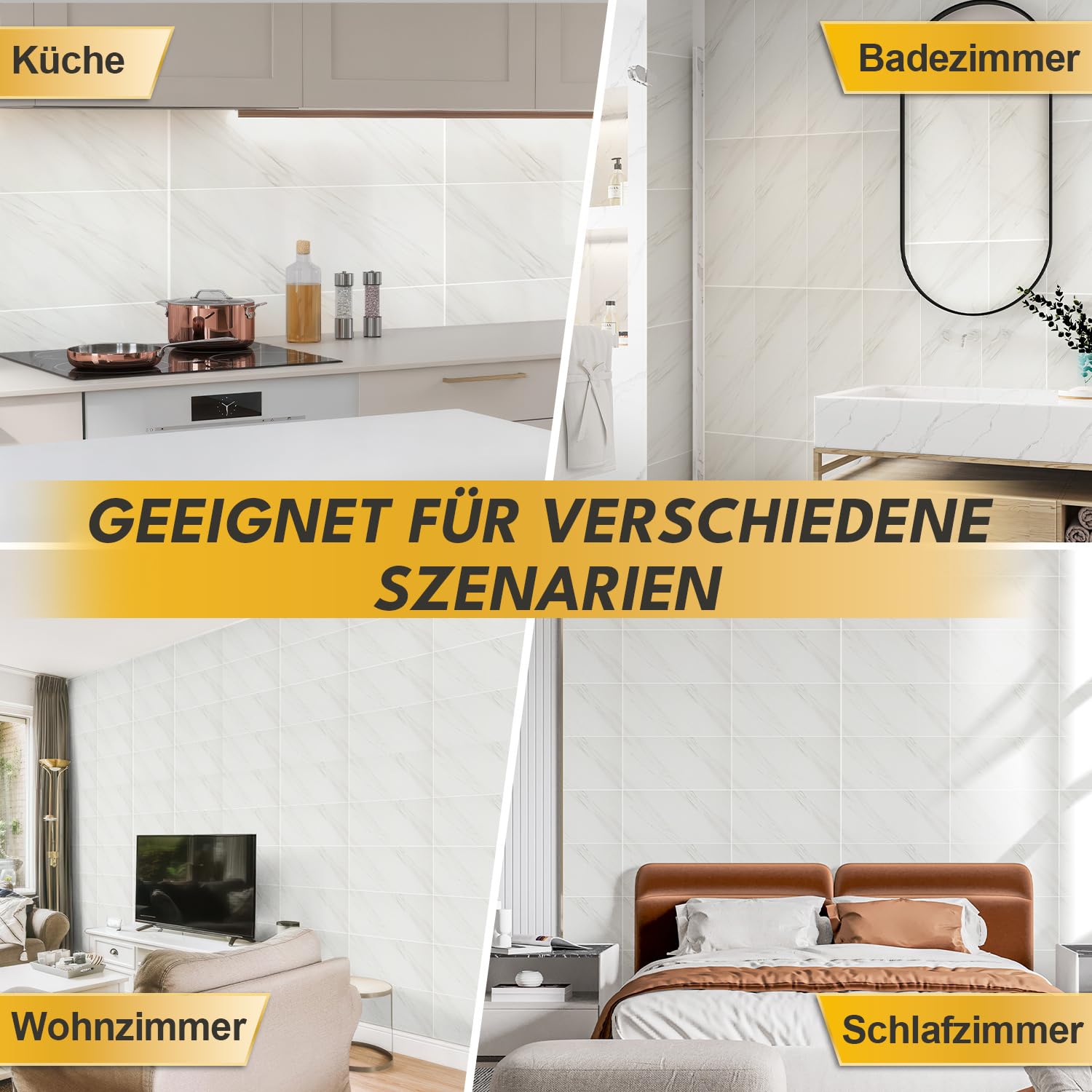 Wandpaneele selbstklebend Marmoroptik 60x30 cm, 20er Set PVC Wandverkleidung, wasserfest Wanddeko für Küche Bad Wohnzimmer Schlafzimmer, Jazz Weiß